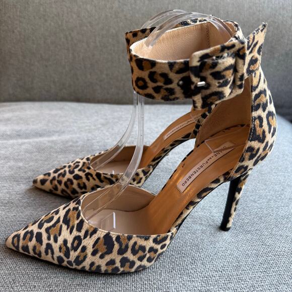 Diane Von Furstenberg Animal Print Ankle Strap Pumps Heels Leather Womens Sz 7.5 - Picture 4 of 14